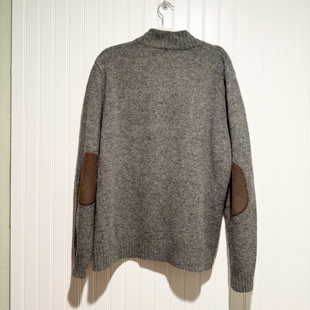 LL Bean Gray Shetland Wool Sweater Corduroy Elbow Patches Quarter Zip Mens Large - Picture 4 of 5